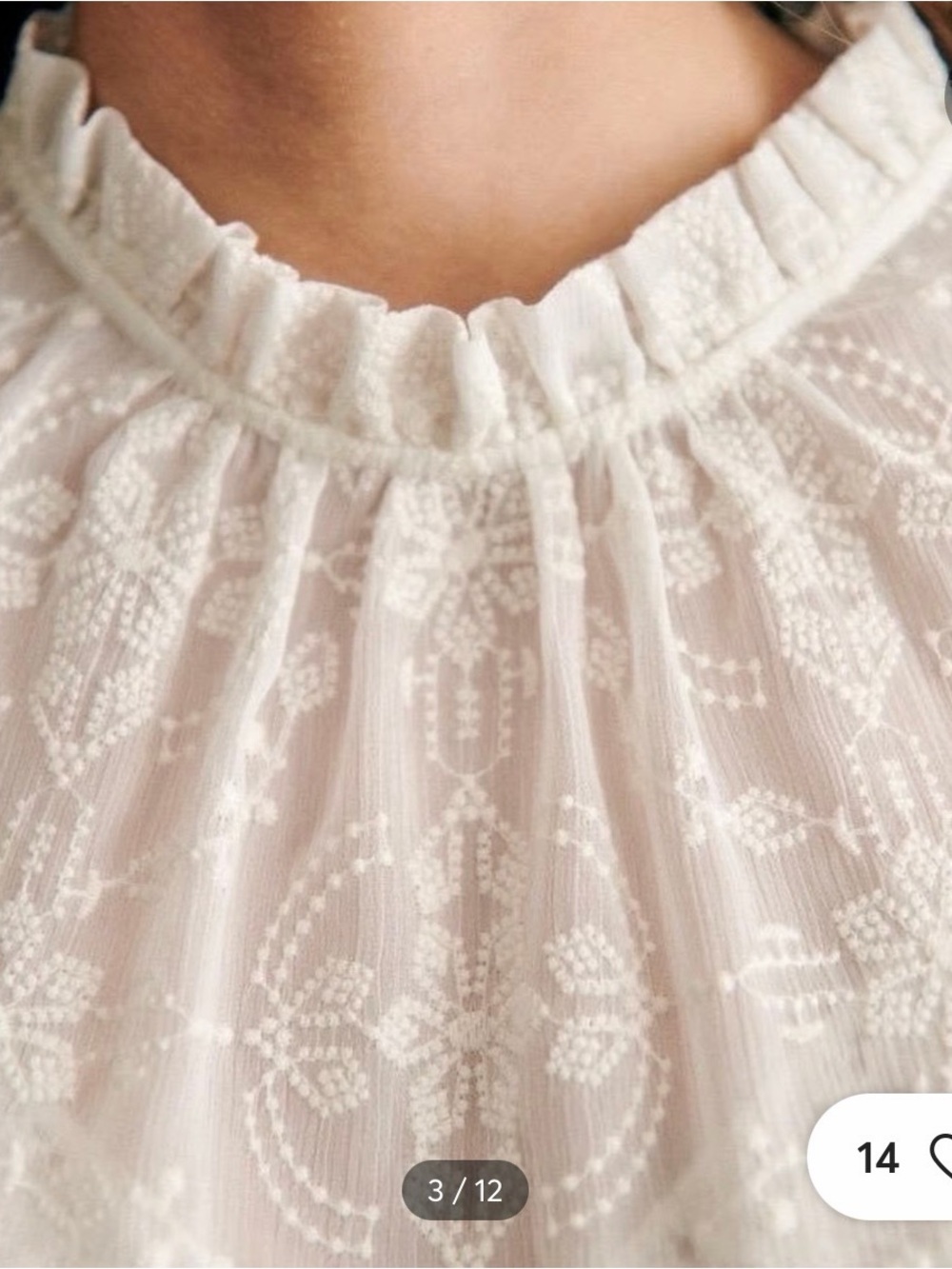 Sezane delicate White Embroidered Ruffle Neck Top